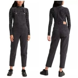 Levi's Taper Tailored Overalls Faded Vintage Black Denim Jumpsuit Jeans 90s Mom